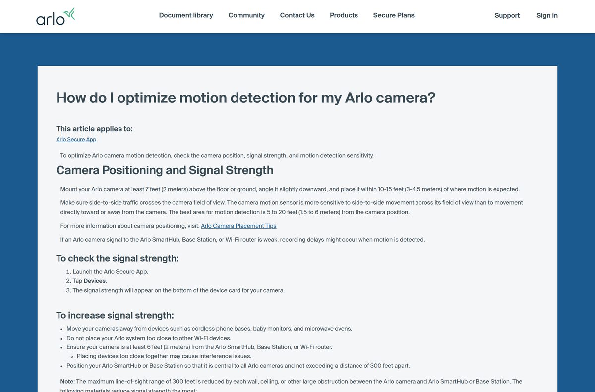 Arlo support guide to camera placement and motion detection