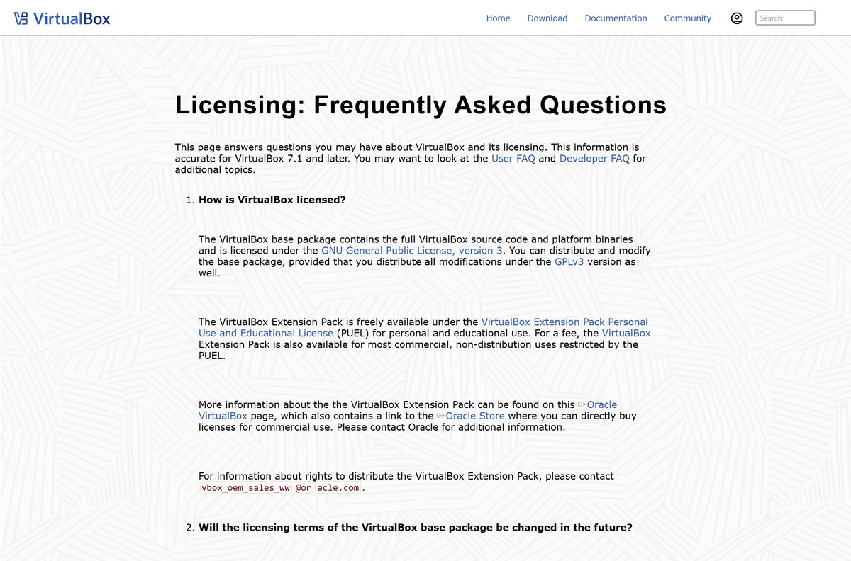 Oracle licensing FAQ explaining the GPLv3 base package and extension pack terms