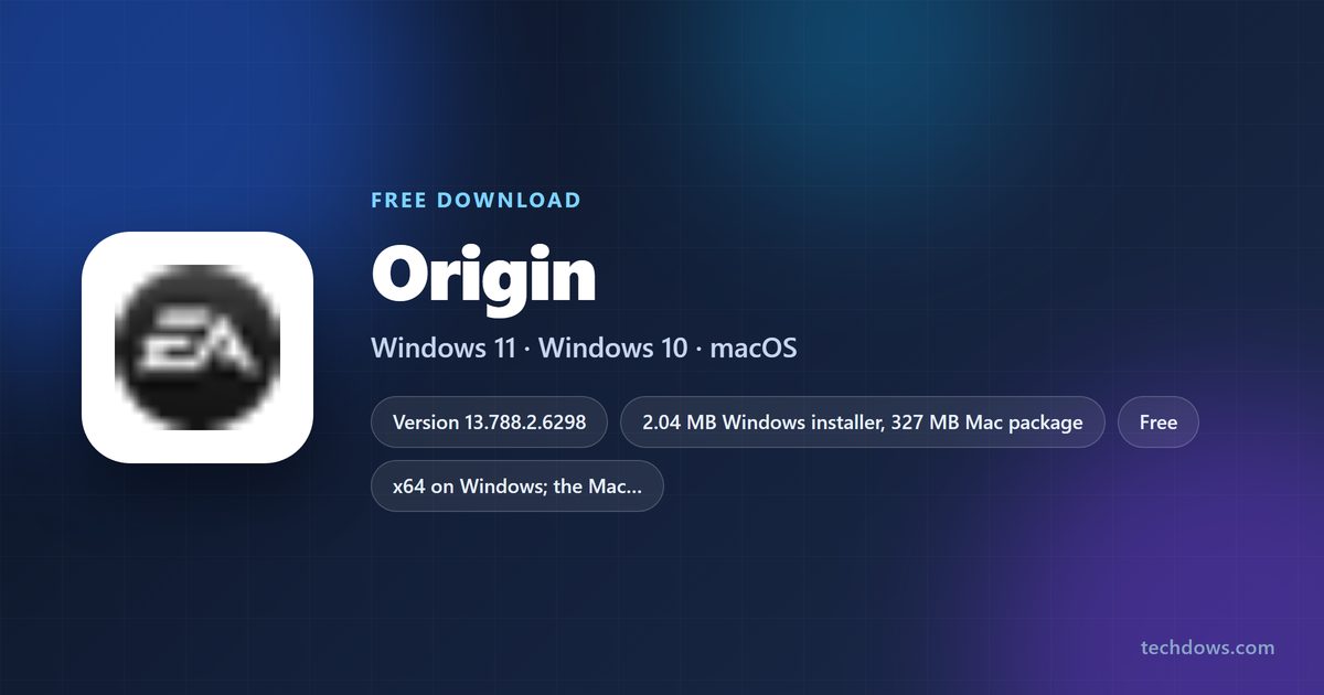 Origin logo with version, size and supported systems