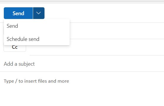 Outlook Send button dropdown menu with Schedule send option