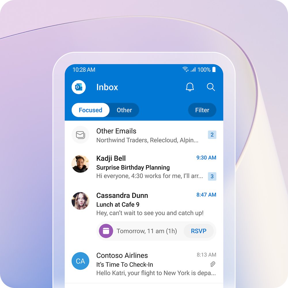 Outlook mobile app inbox showing the Focused tab and message list
