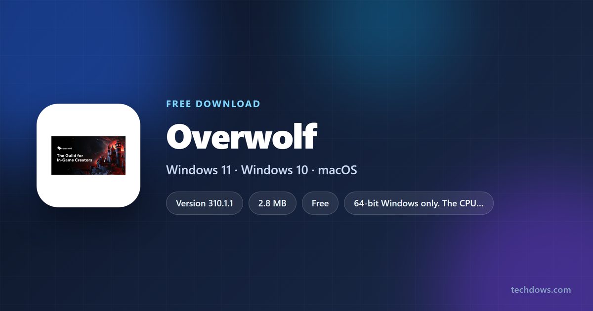 Overwolf version, installer size, licence and supported Windows releases