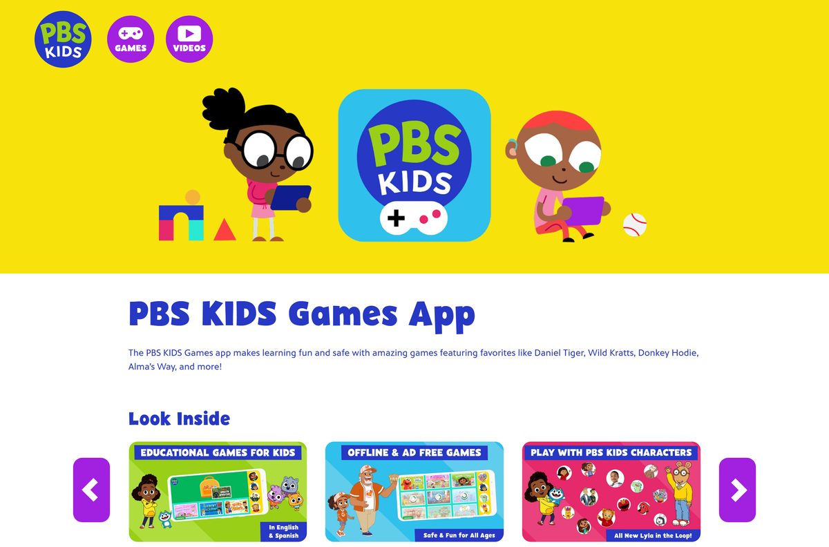 Official PBS KIDS Games app page on pbskids.org