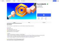 PLS DONATE game page on Roblox with the Play button