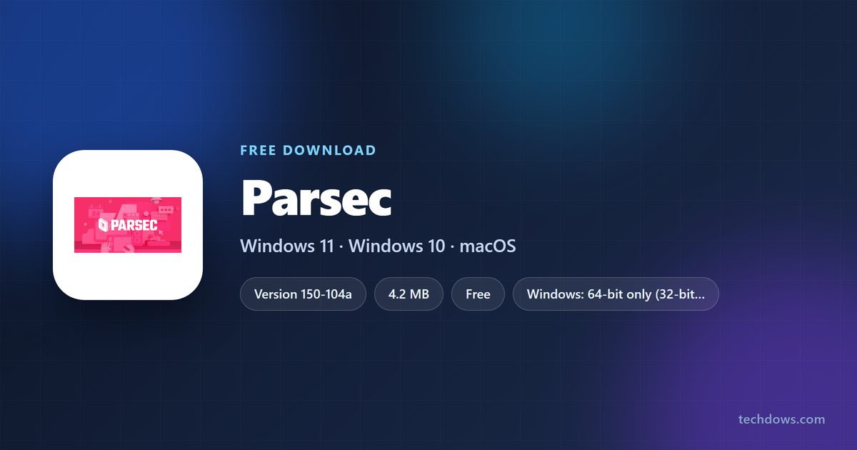 Parsec logo with supported systems, size and price