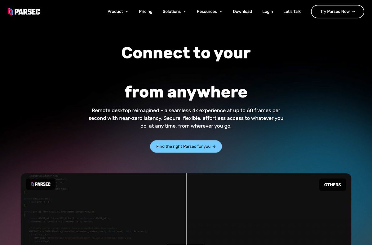 Parsec downloads page with platform choices and portable link