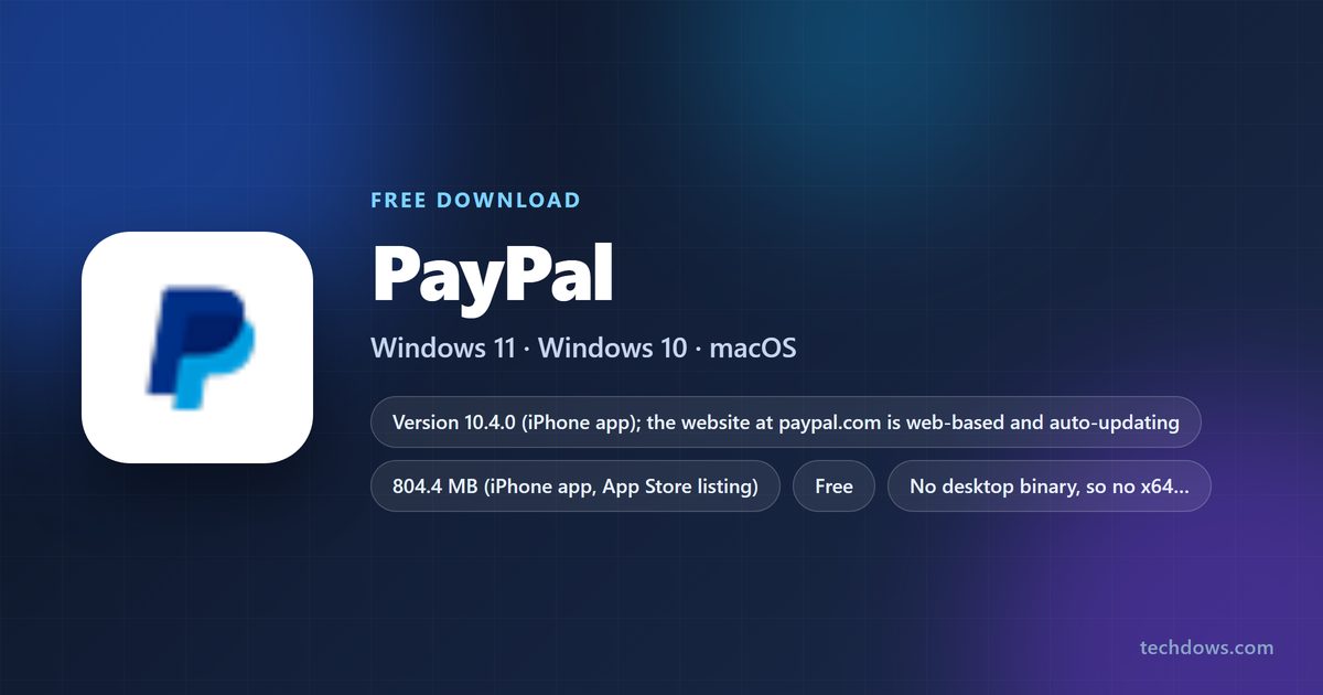 PayPal version, download size, supported systems and price at a glance