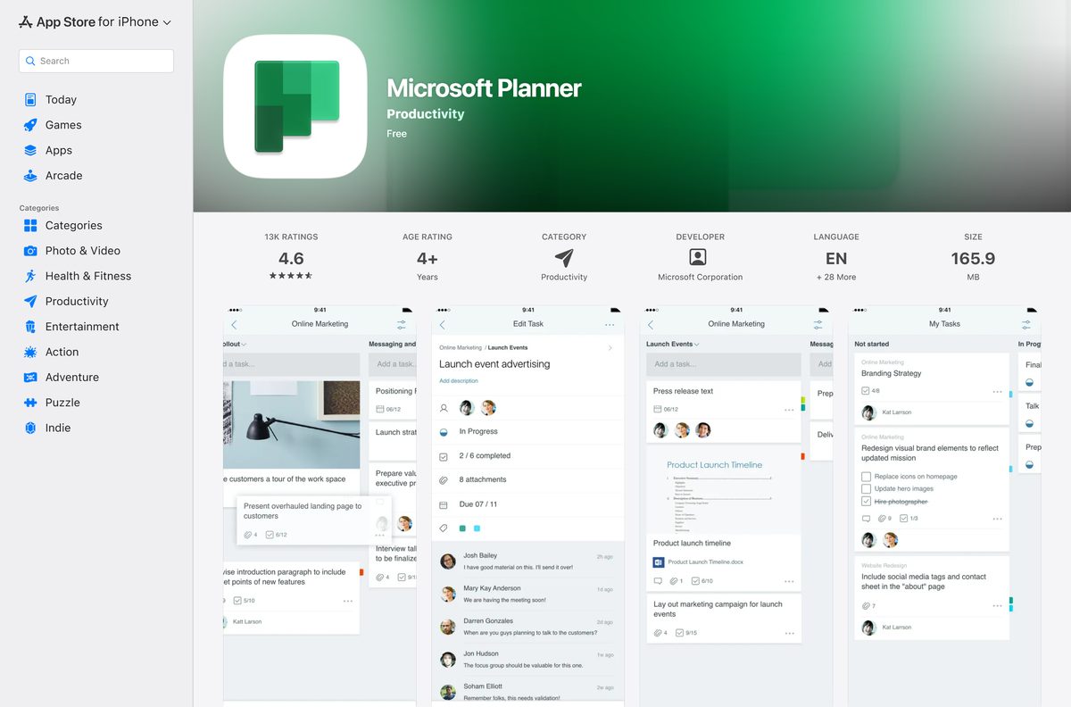 App Store listing for Microsoft Planner with its publisher and rating