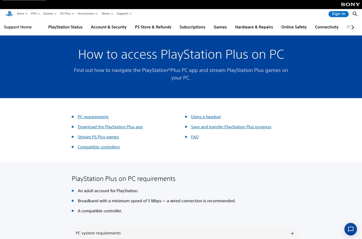Support page carrying the Windows app download button