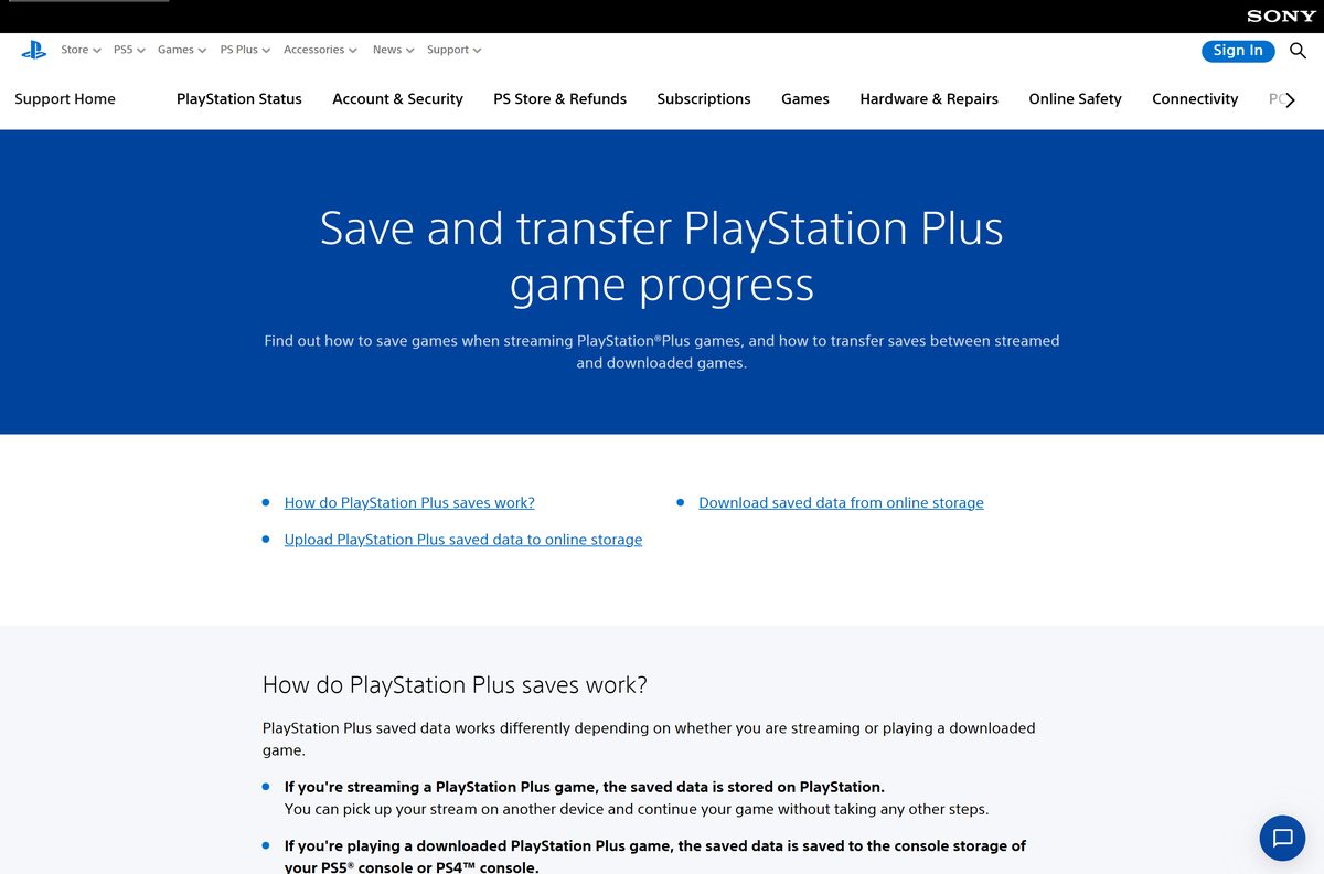 Support guide for saving and transferring streamed game progress