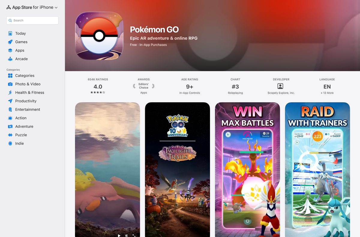 App Store listing for Pokémon GO with its Get button