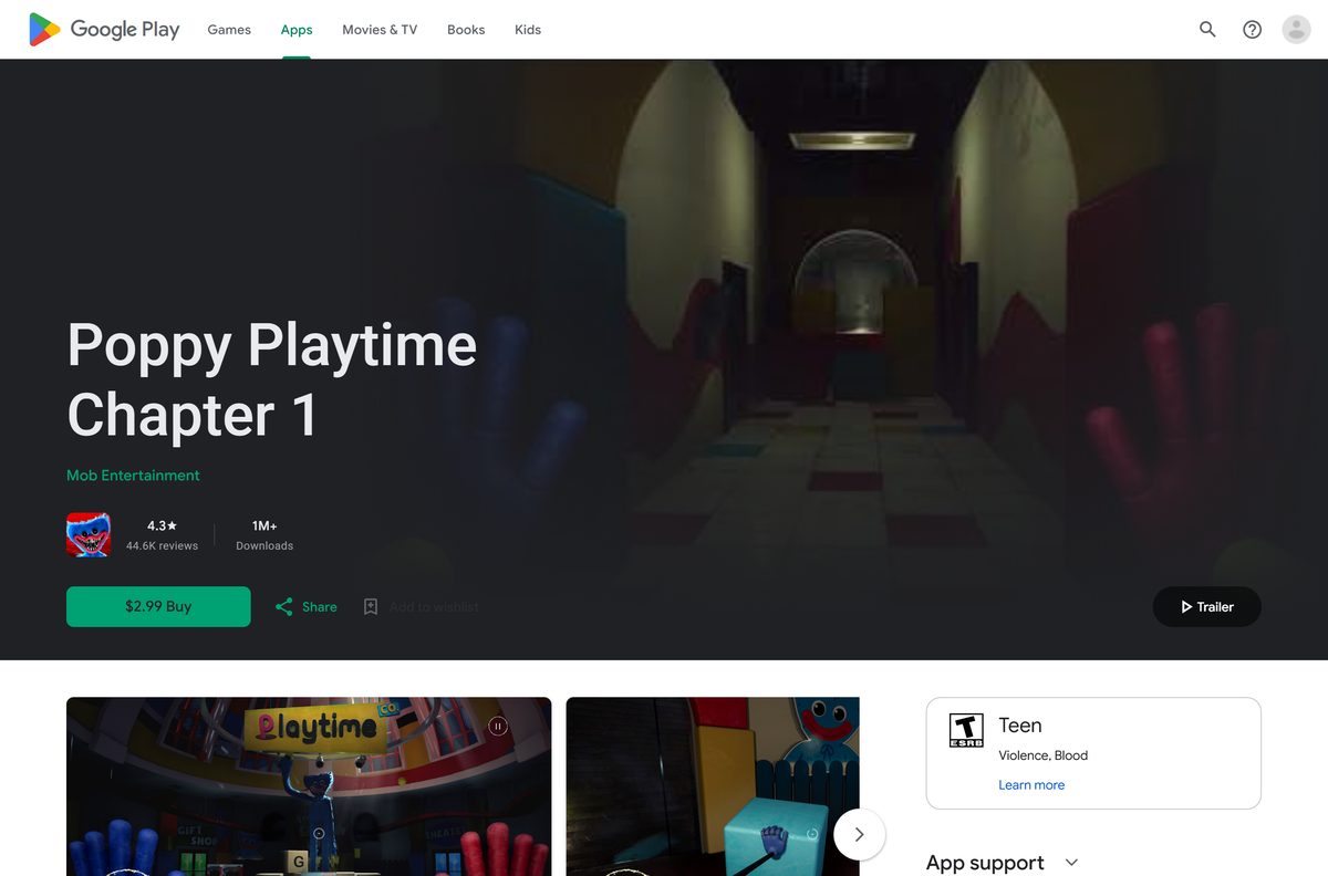 Google Play listing for Poppy Playtime Chapter 1 with price