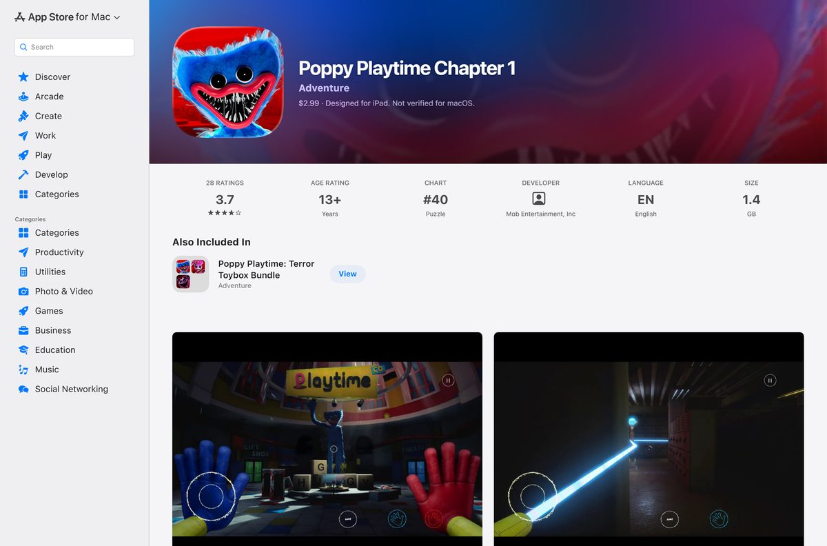 Mac App Store listing for Poppy Playtime Chapter 1