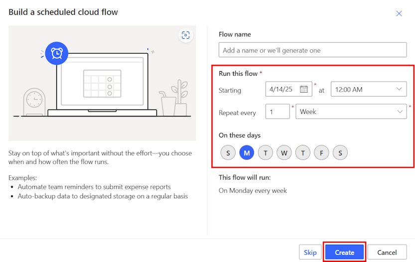 Power Automate dialog to build a scheduled cloud flow