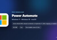 Power Automate logo beside its price, platforms and installer size