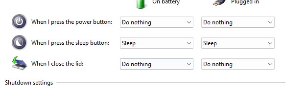 Power button and lid both set to Do nothing; sleep button set to Sleep