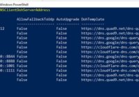 PowerShell window listing DNS servers that support encrypted DoH lookups