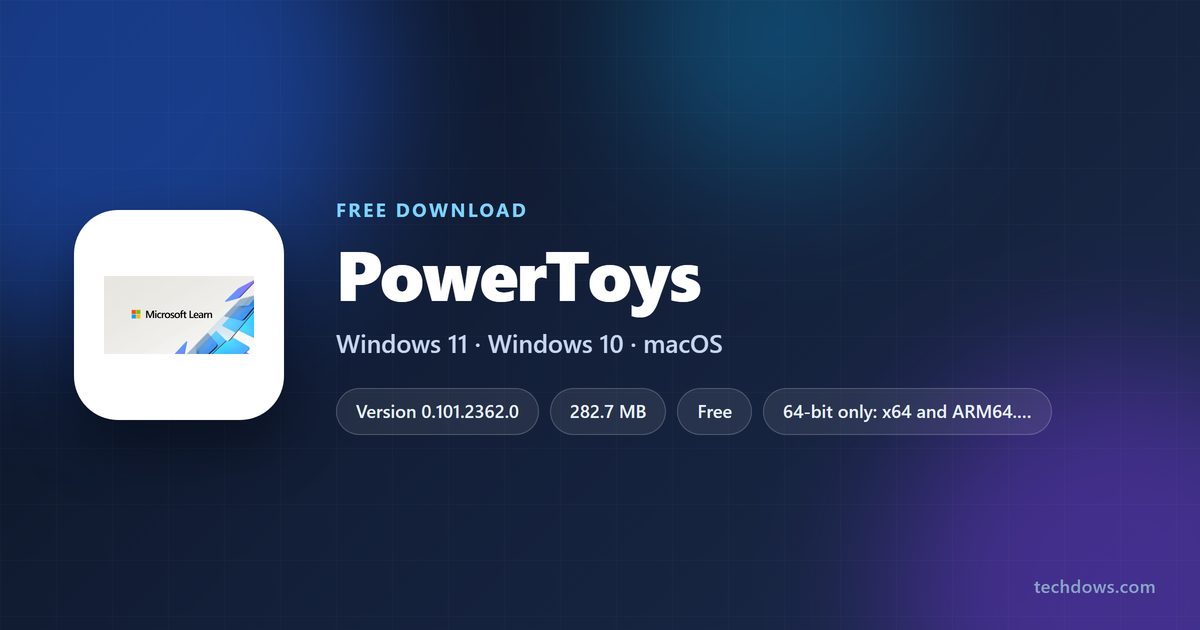 PowerToys version, download size and licence shown at a glance