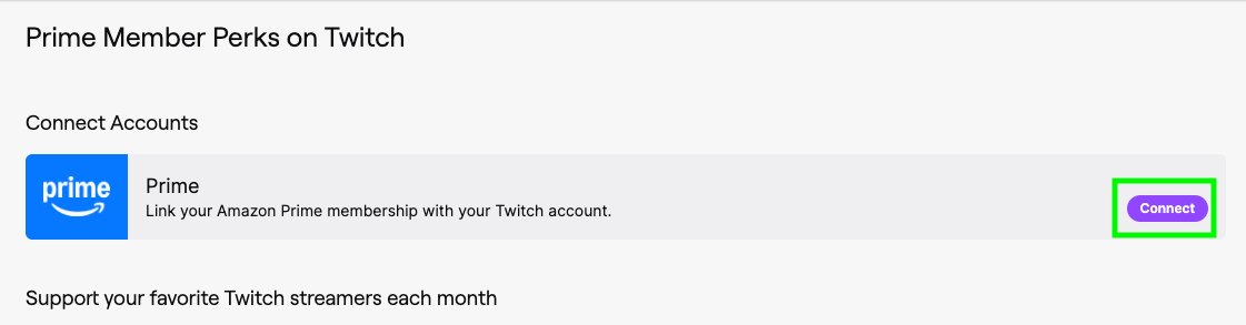 Prime Member Perks page with a Connect button for Prime
