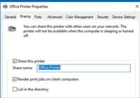 Printer Properties dialog showing the Sharing tab