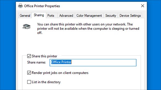Printer Properties dialog showing the Sharing tab