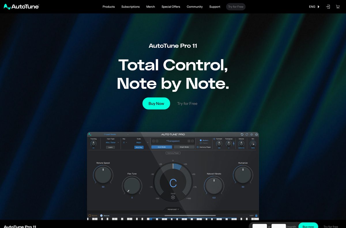 Auto-Tune Pro 11 product page with its feature list