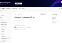 Process Explorer download page on Microsoft Learn listing version and links