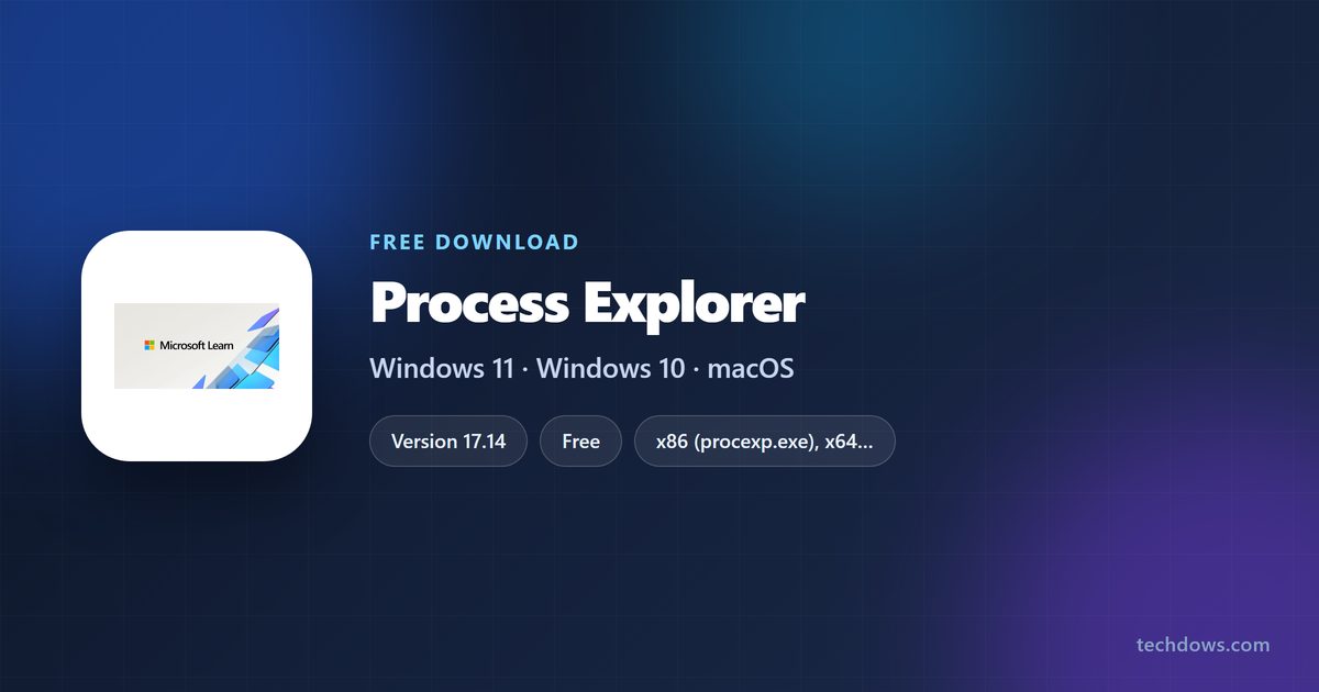 Process Explorer card with version, file size and supported Windows