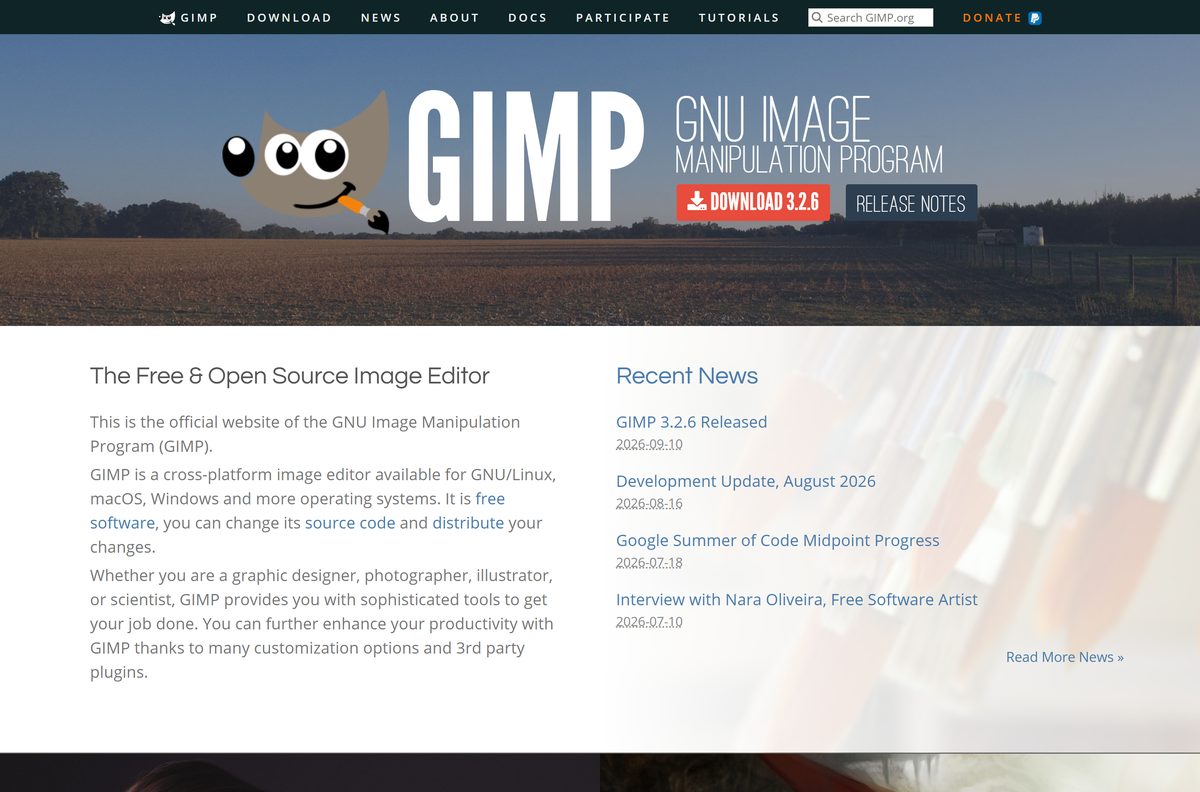 Project home page describing a cross-platform free image editor