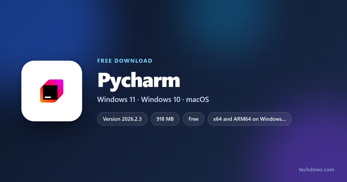 PyCharm logo with version, size and supported systems