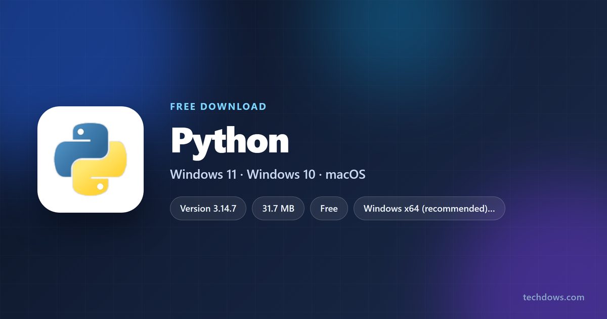 Python card with version, file size and supported systems
