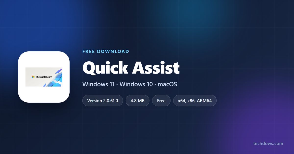 Quick Assist logo with version, size and supported Windows builds
