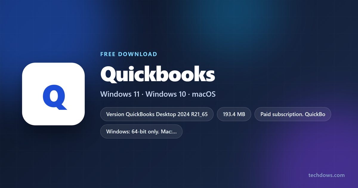 QuickBooks card with installer sizes and supported systems