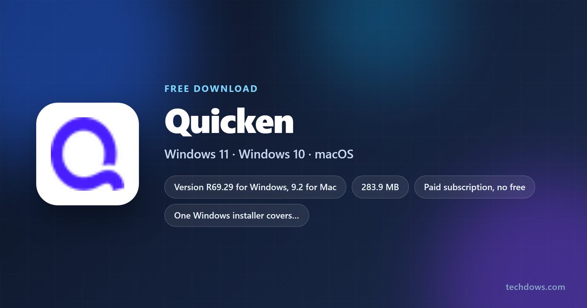 Quicken spec card listing version, price, download size and supported systems