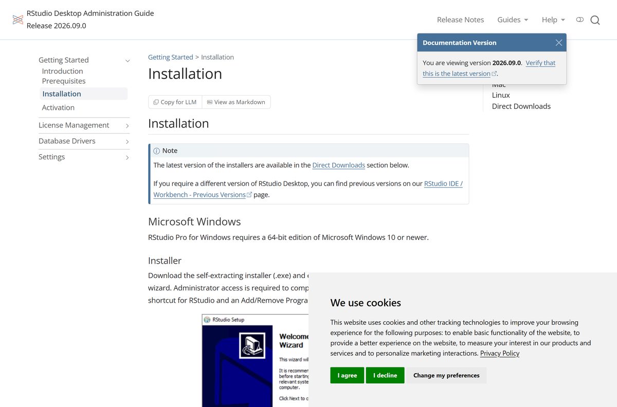 Posit installation guide describing the Windows setup file and zip option