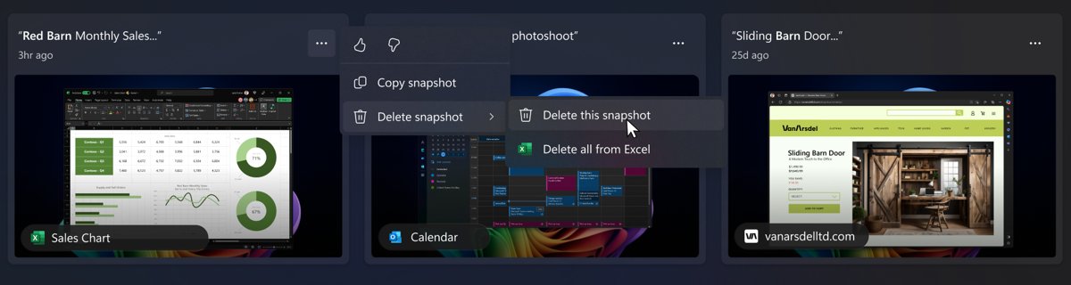 Recall snapshot menu with Delete this snapshot and Delete all options