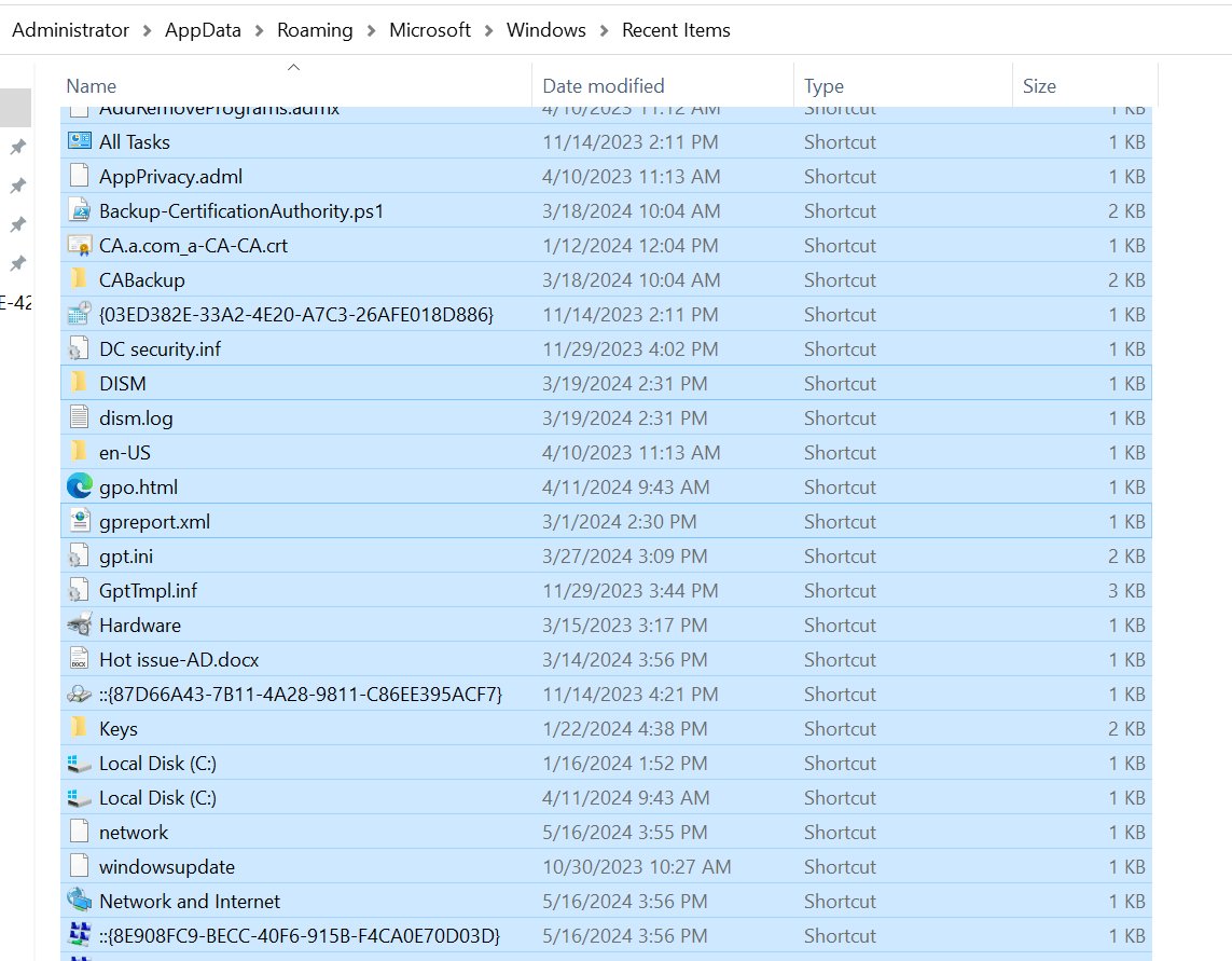 Recent Items folder open in File Explorer showing shortcut files