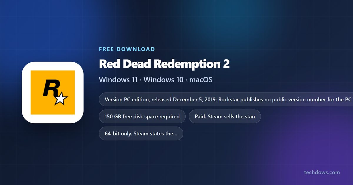 Red Dead Redemption 2 price, disk space and supported Windows versions