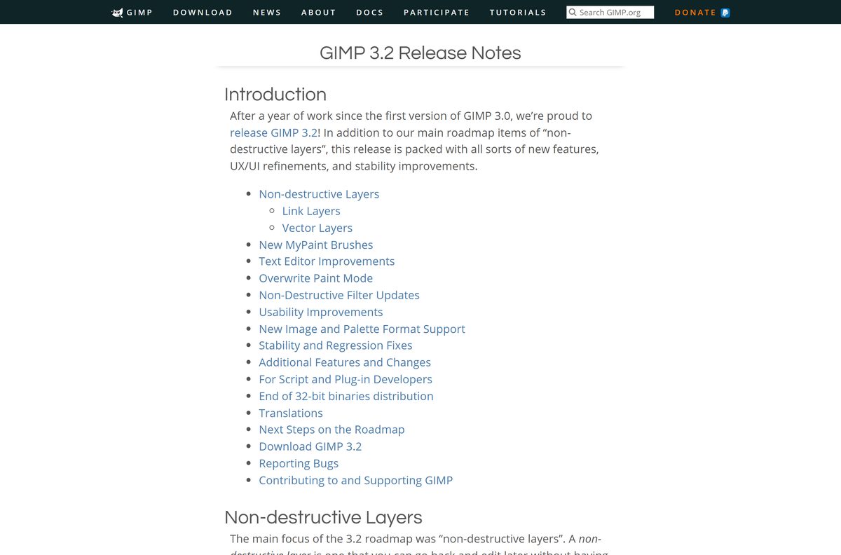 Release notes page describing non-destructive layers and new brushes