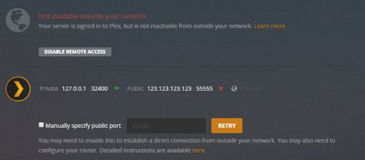 Remote Access page showing the server not available outside your network