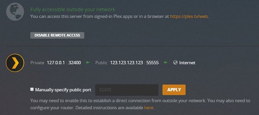 Remote Access settings showing the server is fully accessible outside your network