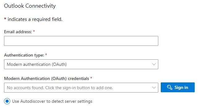 Remote Connectivity Analyzer form for testing Outlook Autodiscover