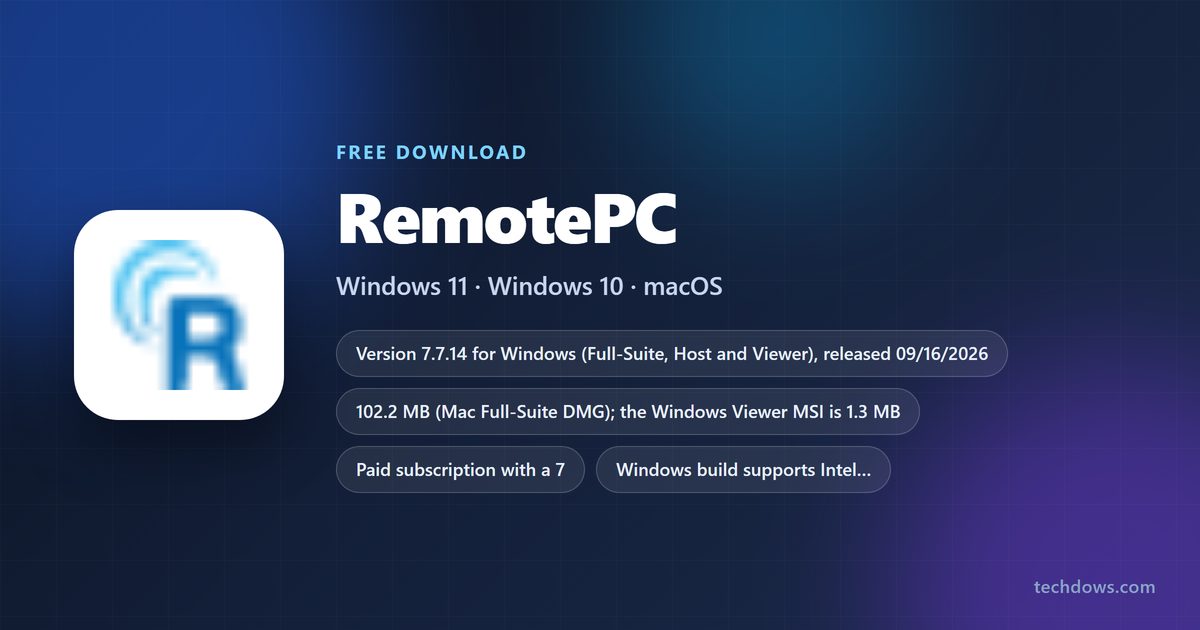 RemotePC version, download size and supported systems
