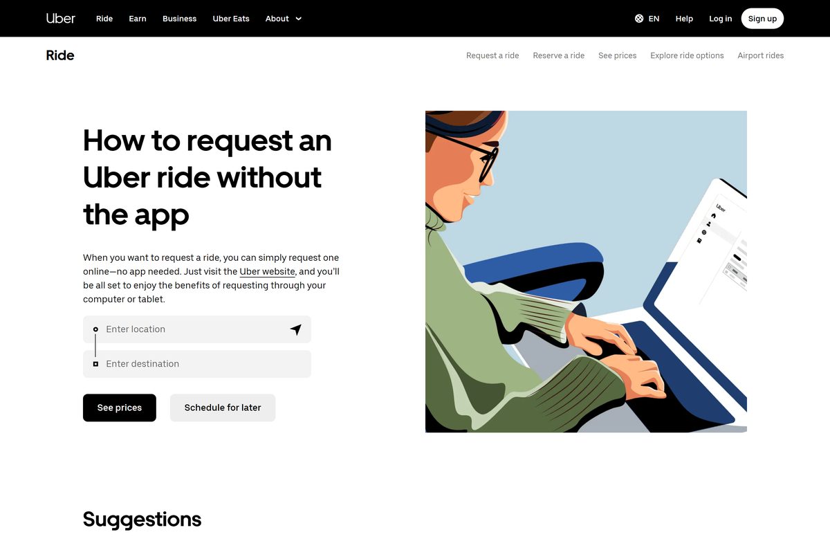 Official guide to requesting an Uber ride online from a computer