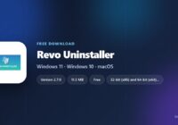 Revo Uninstaller logo with version, size and supported systems