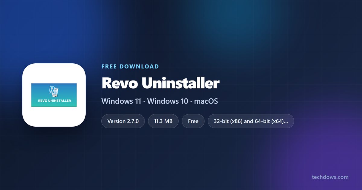Revo Uninstaller logo with version, size and supported systems