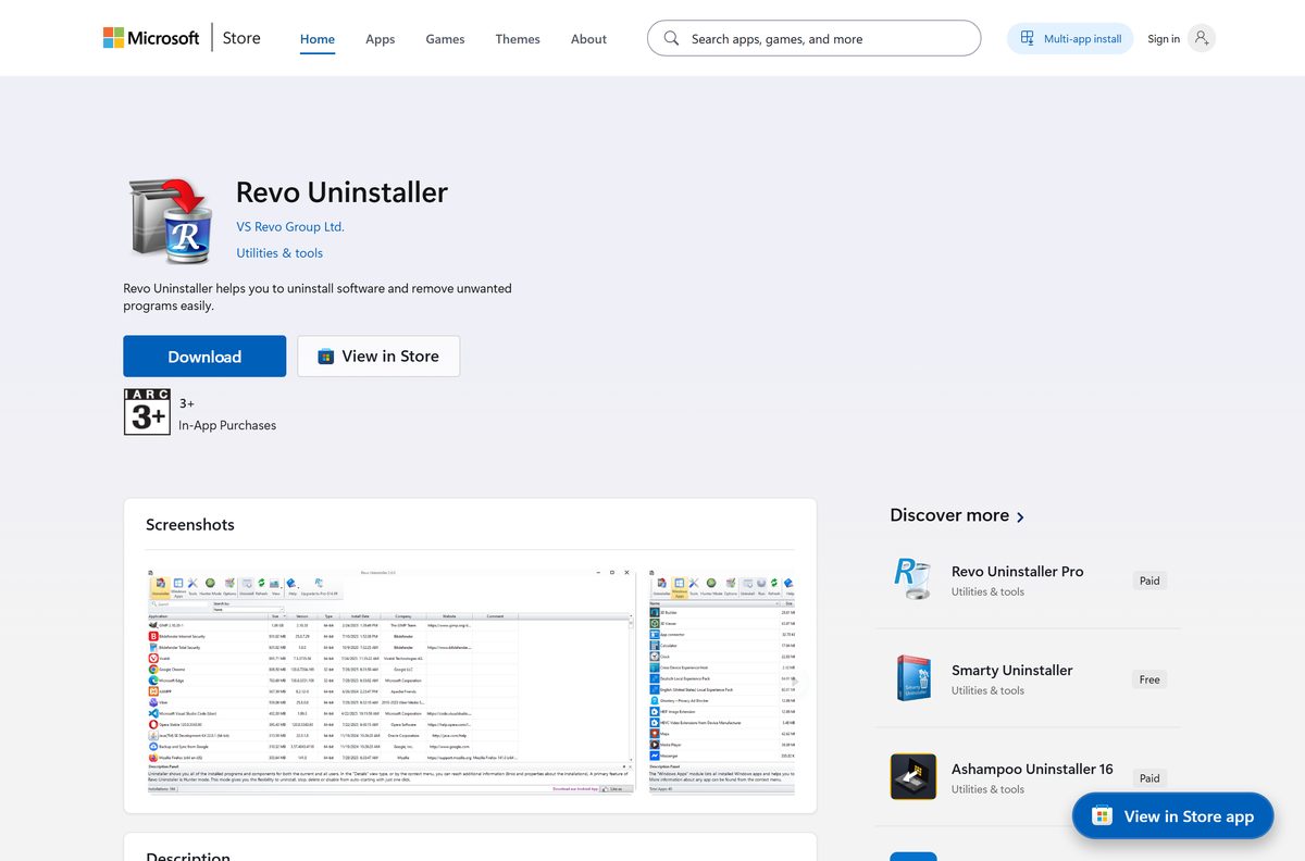 Microsoft Store listing published by VS Revo Group Ltd