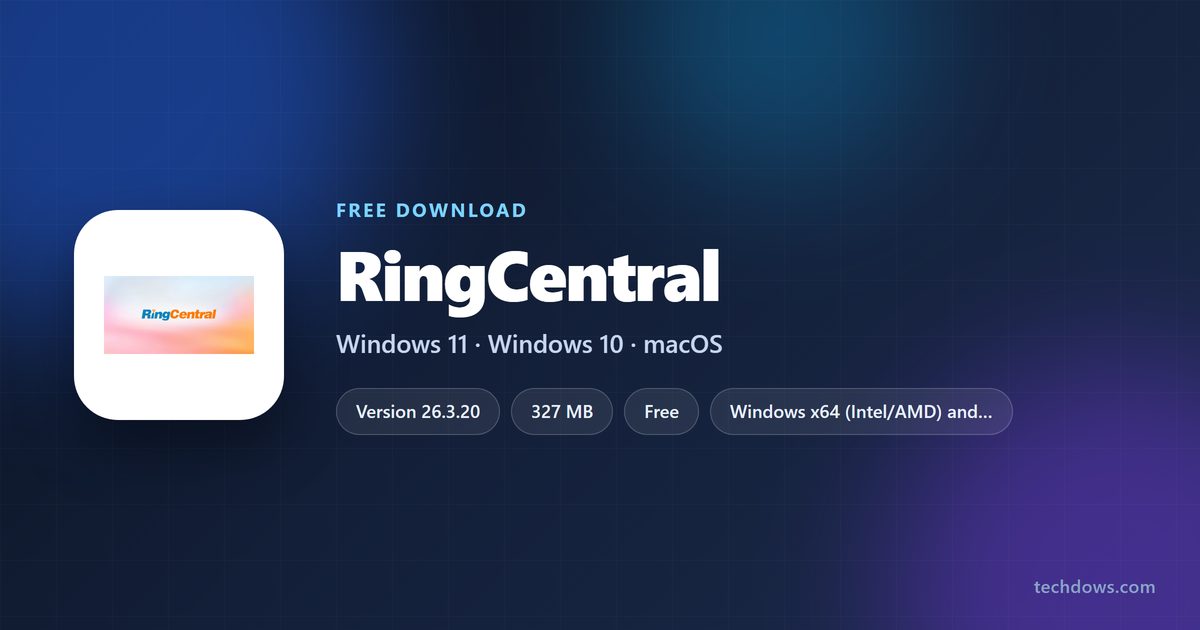 RingCentral app card with version, file sizes and supported systems