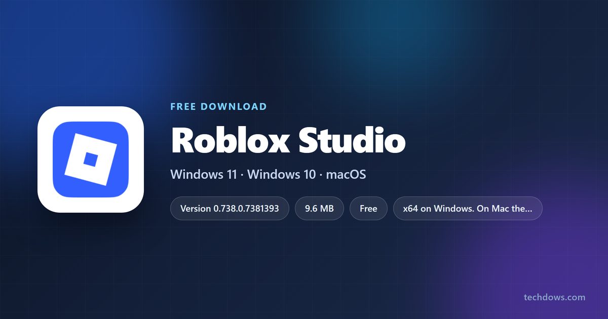 Roblox Studio logo with version, size and supported systems