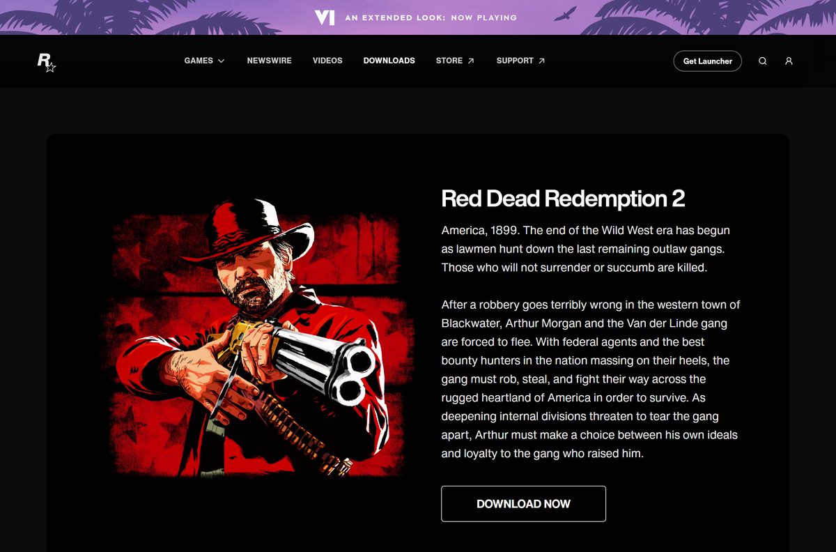 Rockstar downloads page listing the launcher under Featured Downloads